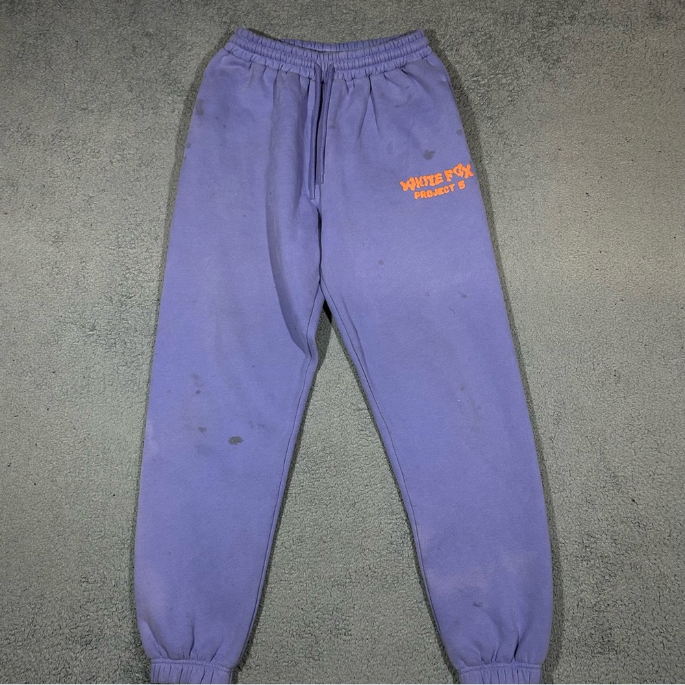 White Fox Boutique Purple Joggers with Orange Logo Accent
